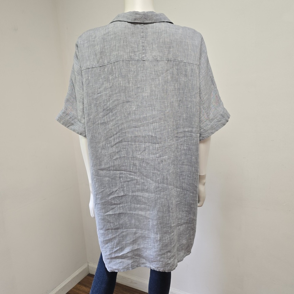 Eileen Fisher Organic Linen Shirt Button Front Tunic Shirt Sz L Relaxed Chambray - Picture 3 of 8